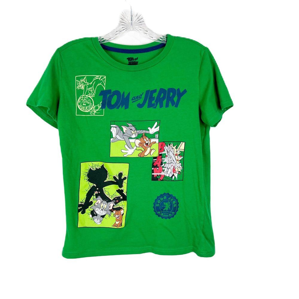 Tom & Jerry Shirt Youth 18/20 Green Short Sleeve Graphic Cartoon Cat Tee Kids